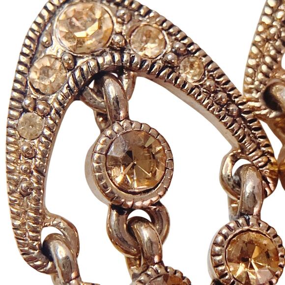 VTG Monet Signed Earrings Rhinestone Chandelier Clip 1970s Sparkling Gold Tone - Picture 4 of 11